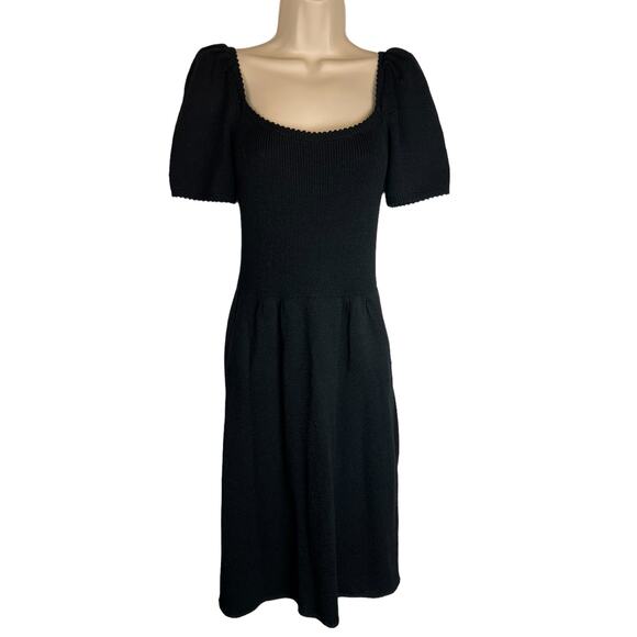 Vintage St. John for Saks Black Knit Dress Puff Sleeve Retro Designer Twee S M - Picture 1 of 16